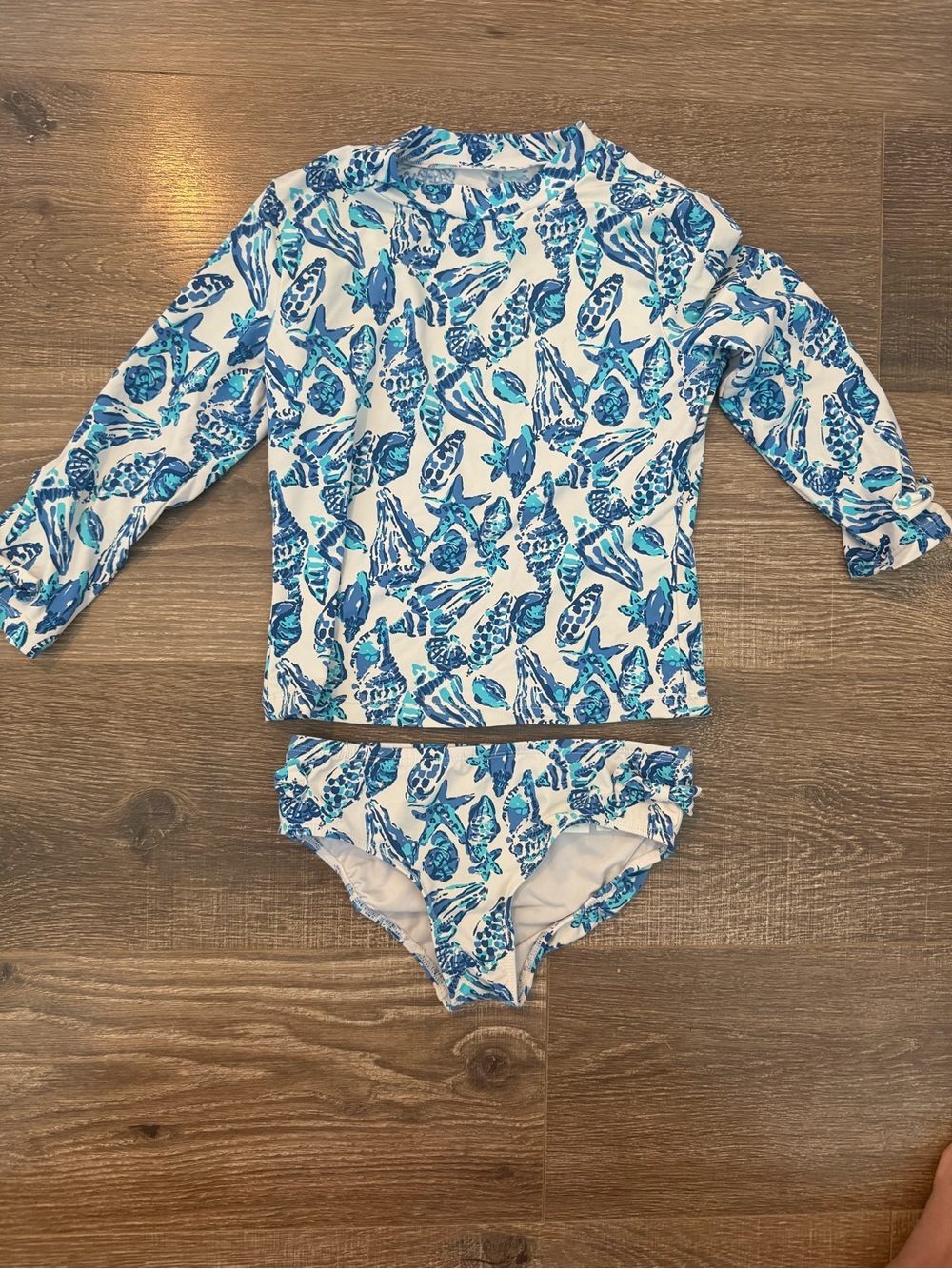 Lilly Pulitzer White & Blue Seashell Rashguard Swim Set